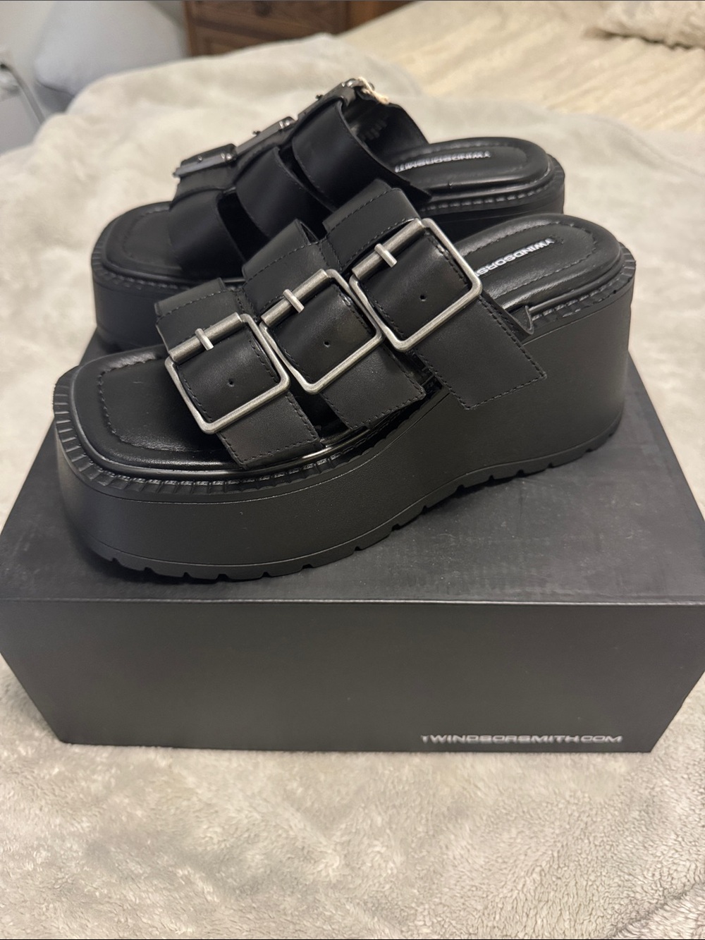 Windsor Smith Black Buckle Platform Sandals